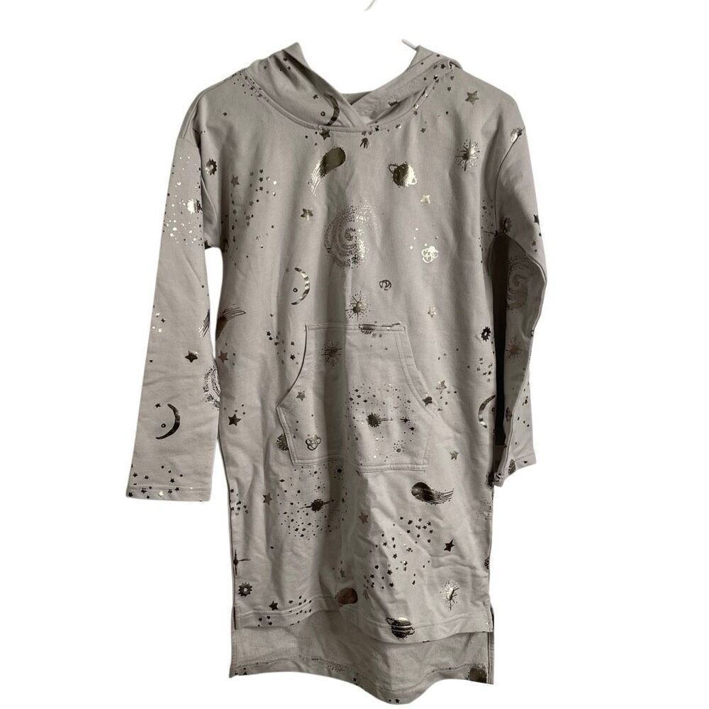 Tea Collection Girls Starry Skies Hooded Hi-Lo Hem Dress 14 Pale Gray Play Cloth